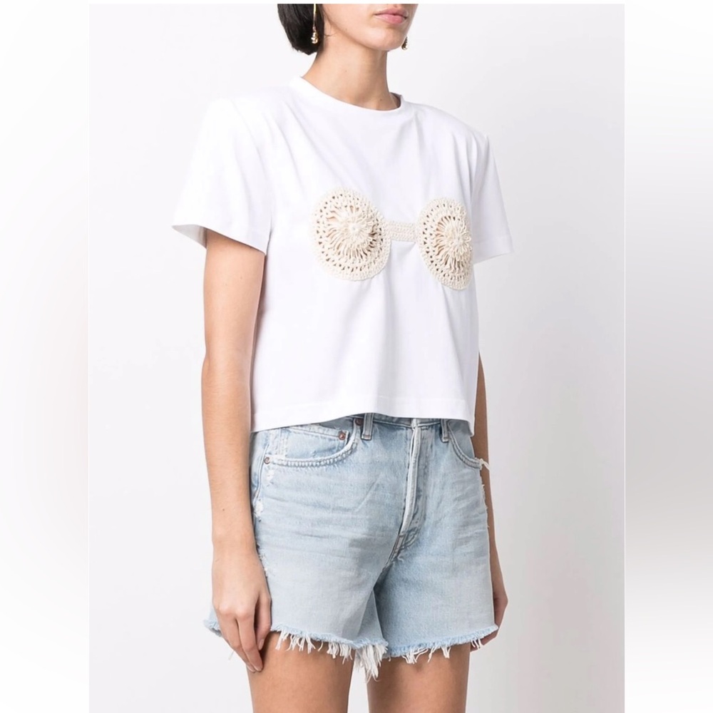 NWT Magda Butrym Cotton Crochet embellished T-Shirt Size 40